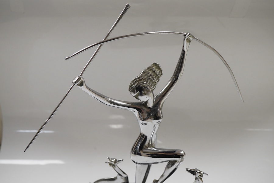A Chromed bronze group of huntress in Hagenauer style, 30cm high